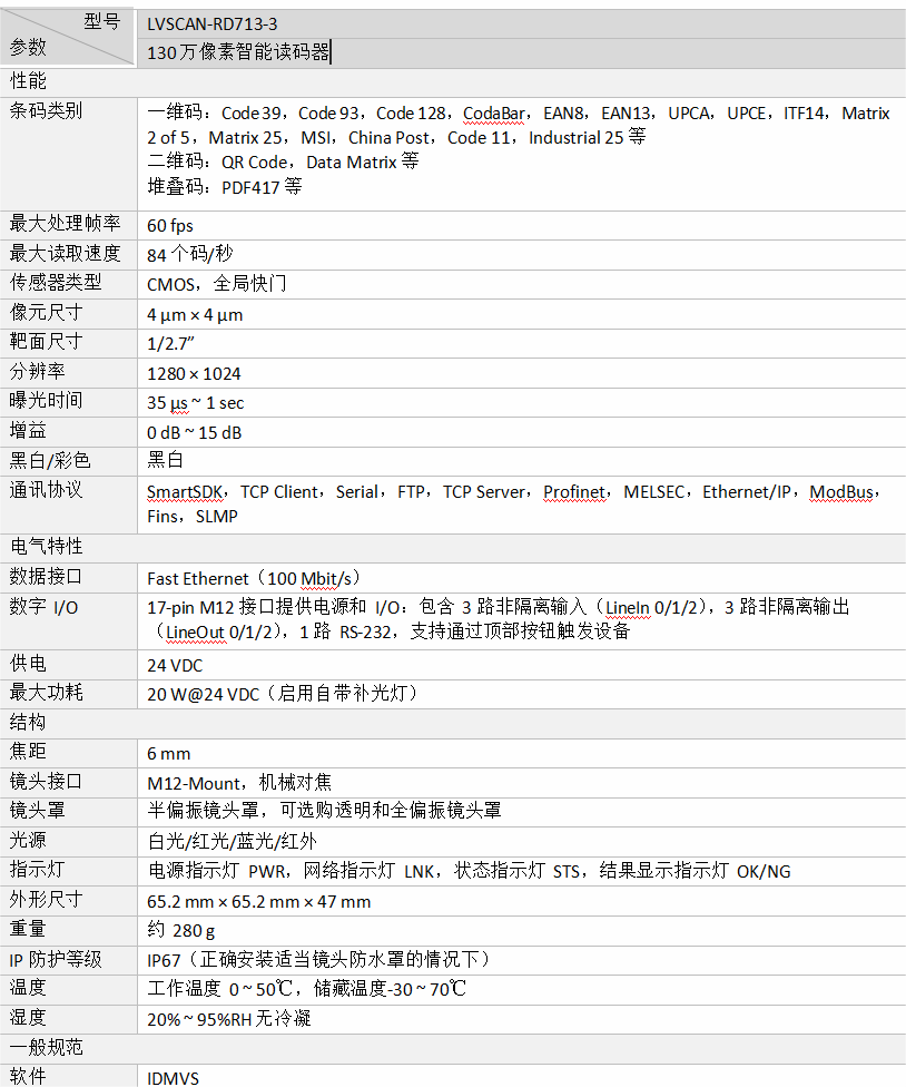 ？礚VSCAN-RD713-3智能读码器参数图